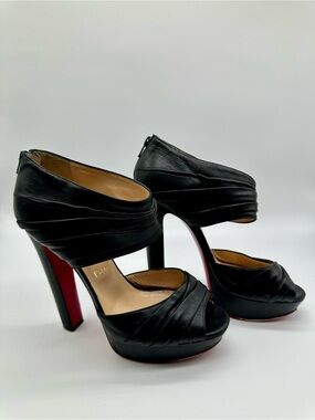 Christian Louboutin Bandra 140m Black Leather Peep-Toe Platform Heels